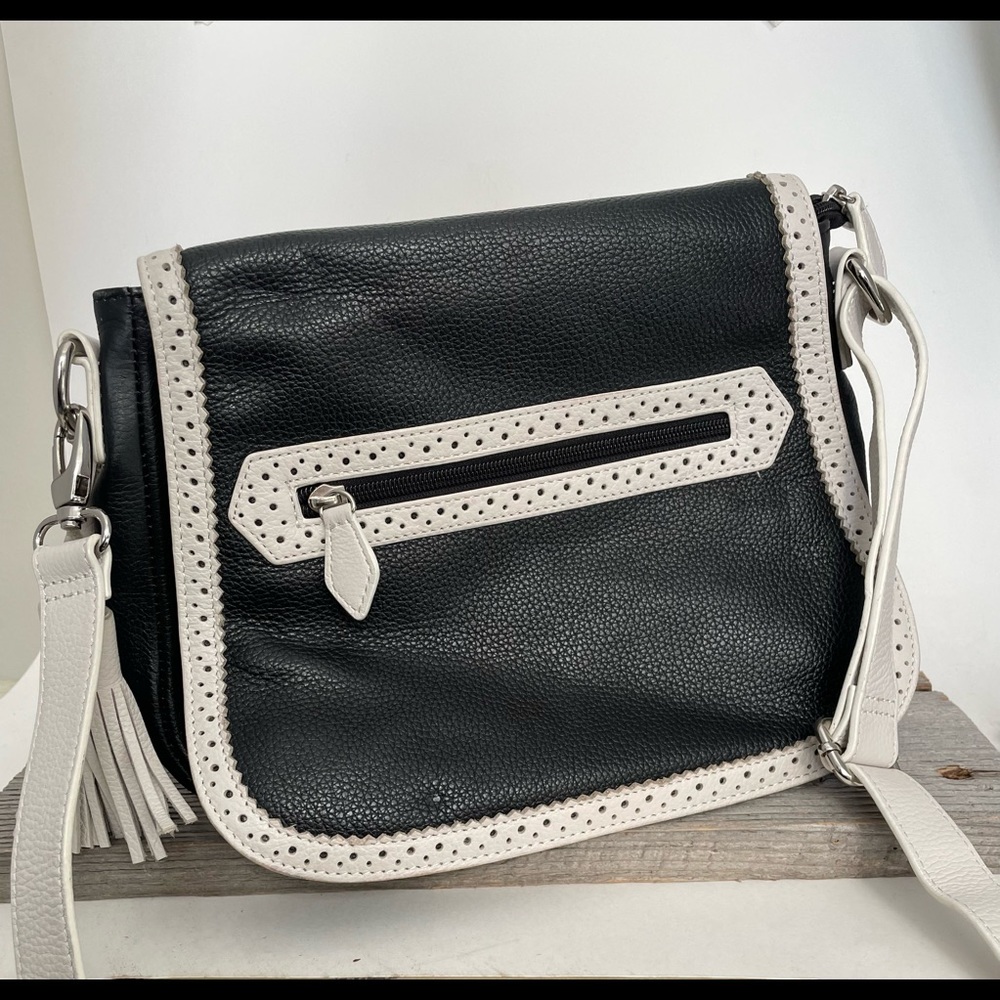 Black and white genuine Danier leather bag